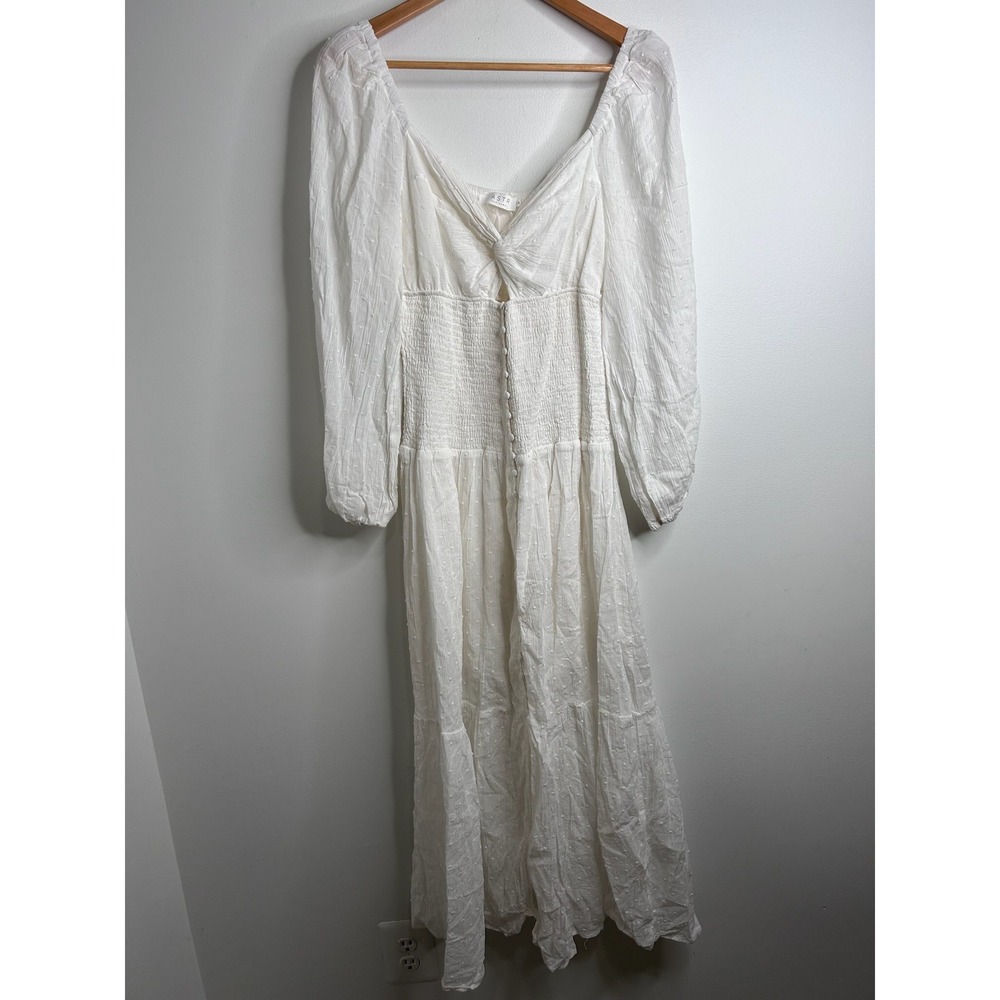 ASTR The Label White Midi Maxi Dress XL Smocked Prairie Boho Milkmaid Romantic